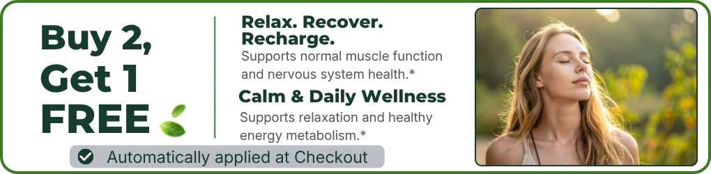 Buy 2 Get 1 Free Magnesium Glycinate promotion supporting muscle function, relaxation, nervous system health, and daily wellness.